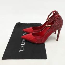 Pre Owned Valentino Burgundy Suede Crystal Embellished Ankle Strap Pumps Size 37