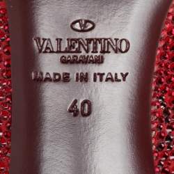 Pre Owned Valentino Burgundy Suede Crystal Embellished Ankle Strap Pumps Size 37