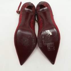 Pre Owned Valentino Burgundy Suede Crystal Embellished Ankle Strap Pumps Size 37