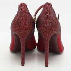 Pre Owned Valentino Burgundy Suede Crystal Embellished Ankle Strap Pumps Size 37
