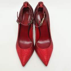 Pre Owned Valentino Burgundy Suede Crystal Embellished Ankle Strap Pumps Size 37