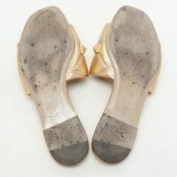 Pre Owned Valentino Gold Quilted Leather Roman Stud Flat Slides Size 38.5