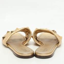Pre Owned Valentino Gold Quilted Leather Roman Stud Flat Slides Size 38.5