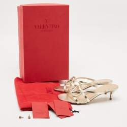 Pre Owned Valentino Metallic Leather VLogo Signature Slide Sandals Size 36