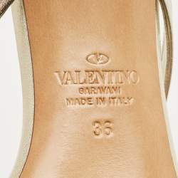 Pre Owned Valentino Metallic Leather VLogo Signature Slide Sandals Size 36