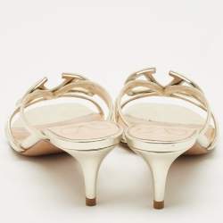 Pre Owned Valentino Metallic Leather VLogo Signature Slide Sandals Size 36