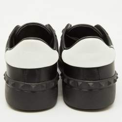 Pre Owned Valentino Black/White Leather VLTN Open Rockstud Low Top Sneakers Size 39