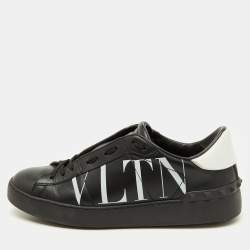 Valentino Black/White Leather VLTN Open Rockstud Low Top Sneakers Size 39