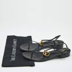 Pre Owned Valentino Black Leather VLogo Thong Sandals Size 40
