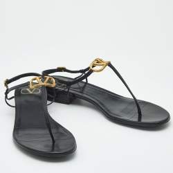 Pre Owned Valentino Black Leather VLogo Thong Sandals Size 40