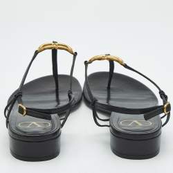 Pre Owned Valentino Black Leather VLogo Thong Sandals Size 40