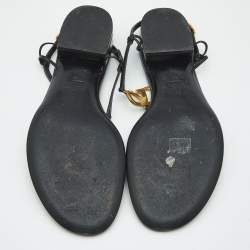 Pre Owned Valentino Black Leather VLogo Thong Sandals Size 40