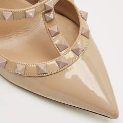 Pre Owned Valentino Beige Patent Leather Rockstud Caged Pumps Size 37.5