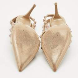 Pre Owned Valentino Beige Patent Leather Rockstud Caged Pumps Size 37.5