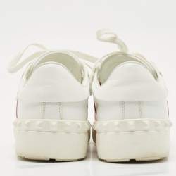 Valentino White/Pink Leather Rockstud Lace Up  Sneakers Size 37