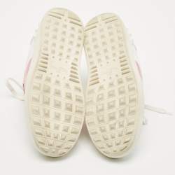 Valentino White/Pink Leather Rockstud Lace Up  Sneakers Size 37