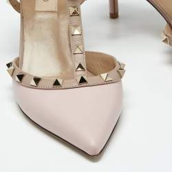 Pre Owned Valentino Dusty Pink Leather Rockstud Ankle Strap Pumps Size 39
