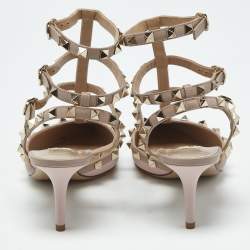 Pre Owned Valentino Dusty Pink Leather Rockstud Ankle Strap Pumps Size 39