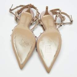 Pre Owned Valentino Dusty Pink Leather Rockstud Ankle Strap Pumps Size 39