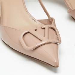 Pre Owned Valentino Dusty Pink Patent Leather VLogo Slingback Pumps Size 41