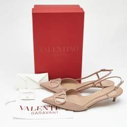 Pre Owned Valentino Dusty Pink Patent Leather VLogo Slingback Pumps Size 41