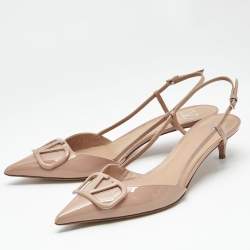 Pre Owned Valentino Dusty Pink Patent Leather VLogo Slingback Pumps Size 41