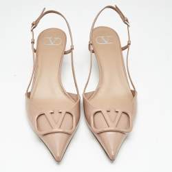 Pre Owned Valentino Dusty Pink Patent Leather VLogo Slingback Pumps Size 41