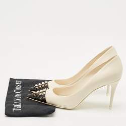 Pre Owned Valentino Cream/Black Patent Leather Rockstud Alcove Pumps Size 41