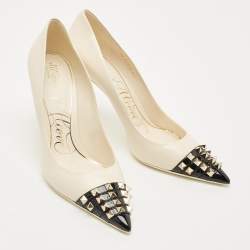 Pre Owned Valentino Cream/Black Patent Leather Rockstud Alcove Pumps Size 41
