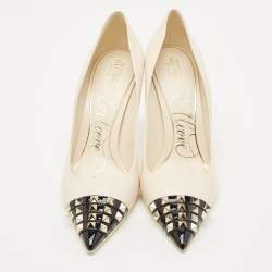 Pre Owned Valentino Cream/Black Patent Leather Rockstud Alcove Pumps Size 41
