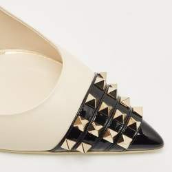 Pre Owned Valentino Cream/Black Patent Leather Rockstud Alcove Pumps Size 41