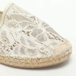 Pre Owned Valentino White Lace Espadrille Flats Size 40