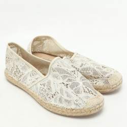 Pre Owned Valentino White Lace Espadrille Flats Size 40