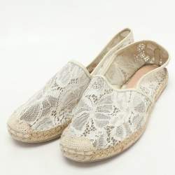 Pre Owned Valentino White Lace Espadrille Flats Size 40