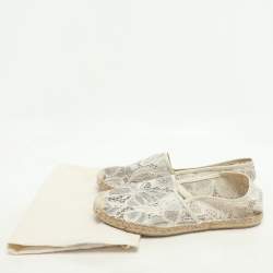 Pre Owned Valentino White Lace Espadrille Flats Size 40