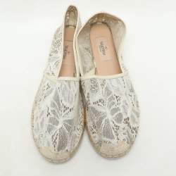 Pre Owned Valentino White Lace Espadrille Flats Size 40