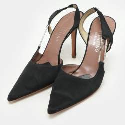Pre Owned Valentino Black Satin D'orsay Slingback Pumps Size 40