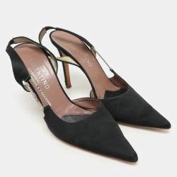 Pre Owned Valentino Black Satin D'orsay Slingback Pumps Size 40