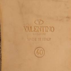 Pre Owned Valentino Olive Green Leather Rockstud Ankle Strap Espadrille Flats Size 40