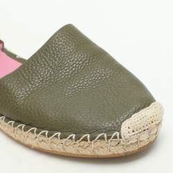 Pre Owned Valentino Olive Green Leather Rockstud Ankle Strap Espadrille Flats Size 40