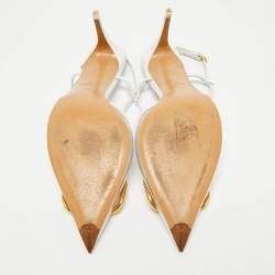 Pre Owned Valentino White/Transparent Leather VLogo Slingback Pumps Size 39.5