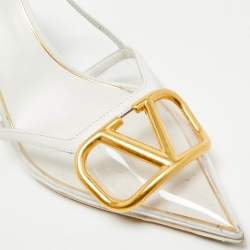 Pre Owned Valentino White/Transparent Leather VLogo Slingback Pumps Size 39.5