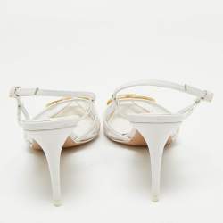 Pre Owned Valentino White/Transparent Leather VLogo Slingback Pumps Size 39.5