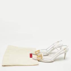 Pre Owned Valentino White/Transparent Leather VLogo Slingback Pumps Size 39.5