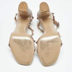 Pre Owned Valentino Beige Leather Rockstud Ankle Strap Sandals Size 36.5