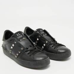 Pre Owned Valentino Black Leather Rockstud Low Top Sneakers Size 37
