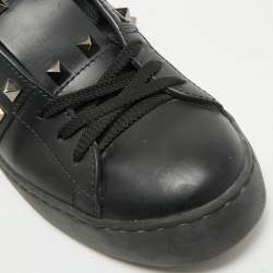 Pre Owned Valentino Black Leather Rockstud Low Top Sneakers Size 37