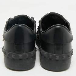 Pre Owned Valentino Black Leather Rockstud Low Top Sneakers Size 37