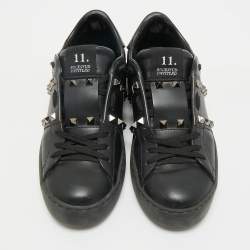 Pre Owned Valentino Black Leather Rockstud Low Top Sneakers Size 37
