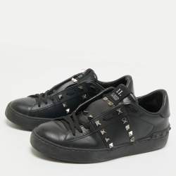 Pre Owned Valentino Black Leather Rockstud Low Top Sneakers Size 37
